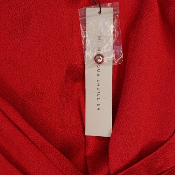 ML MONIQUE LHUILLIER Fuchsia Pink Draped Hammered-Satin Mini Dress size 0 NWT - Picture 5 of 11